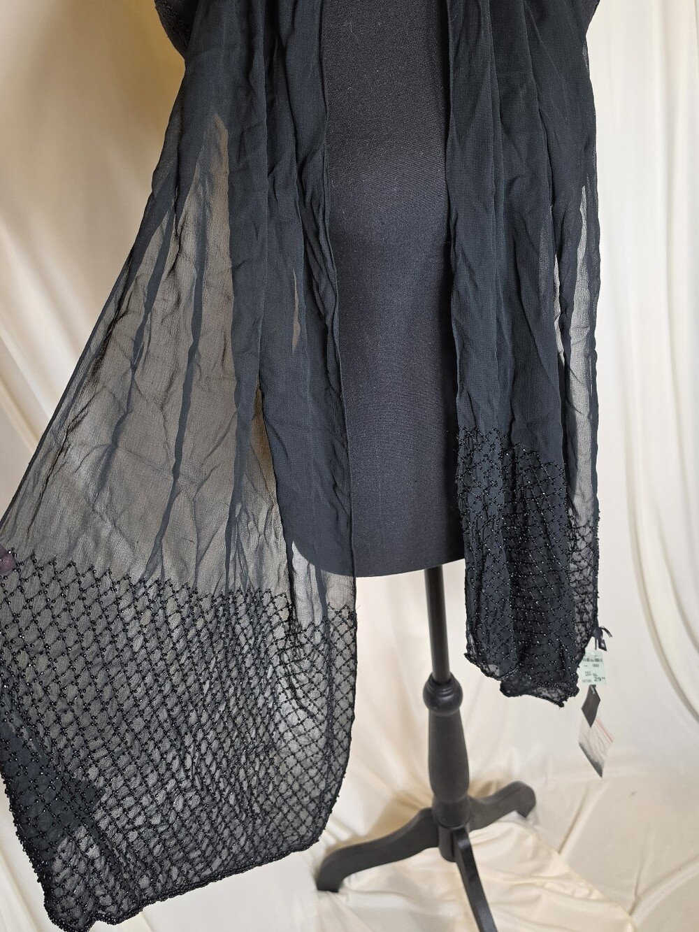 Kenneth Cole Vintage NWT Black Beaded Evening Scarf Shawl Wrap 100% Rayon 75x20